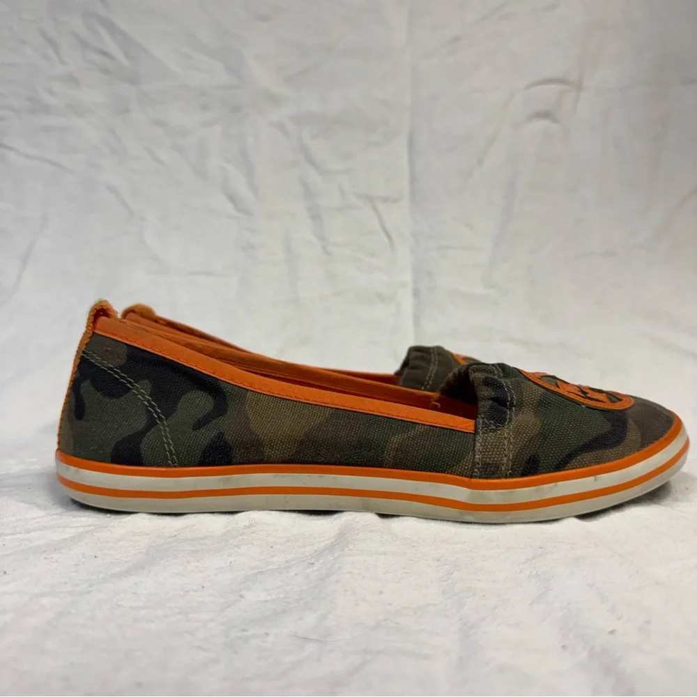 Tory Burch Reva Camouflage and Orange Loafers - Picture 6 of 14